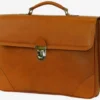 Casa Padrino Luxus Echtleder Aktentasche Hellbraun / Silber 42 x 16 x H. 29 cm - Herren Laptoptasche aus hochwertigem Leder - Luxus Herren Accessoires