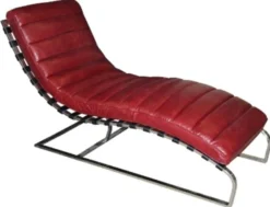Casa Padrino Luxus Echtleder Lounge Sessel Liege Rot 140 x 59 x H. 82 cm - Art Deco Design