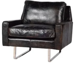 Casa Padrino Luxus Echtleder Sessel im englischen Stil Vintage Schwarz / Silber 87 x 86 x H. 83 cm
