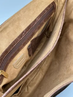 Casa Padrino Luxus Echtleder Herren Aktentasche in Kroko Optik Braun / Gold 42 cm - Made in Italy