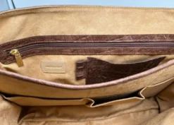 Casa Padrino Luxus Echtleder Herren Aktentasche in Kroko Optik Braun / Gold 42 cm - Made in Italy