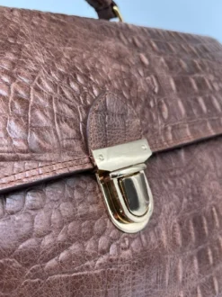 Casa Padrino Luxus Echtleder Herren Aktentasche in Kroko Optik Braun / Gold 42 cm - Made in Italy