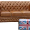 Casa Padrino Luxus Echtleder 3er Sofa Hellbraun 210 x 90 x H. 80 cm - Chesterfield Sofa