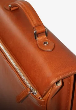 Casa Padrino Luxus Echtleder Aktentasche Braun / Silber 42 x 16 x H. 29 cm - Herren Laptoptasche aus hochwertigem Leder - Luxus Herren Accessoires