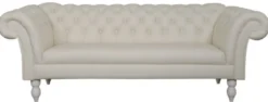 Casa Padrino Luxus Echtleder 3er Sofa Weiß 210 x 90 x H. 80 cm - Wohnzimmermöbel im Chesterfield Design