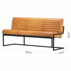 Casa Padrino Luxus Echtleder Sitzbank Hellbraun / Schwarz 160 cm - Echtleder Möbel
