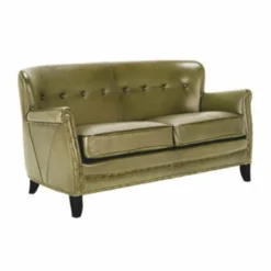 Casa Padrino Luxus Echtleder Sofa Grün / Schwarz 150 cm - Leder Möbel