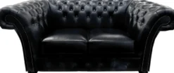 Casa Padrino Luxus Echtleder 2er Sofa Schwarz 170 x 90 x H. 80 cm - Chesterfield Möbel