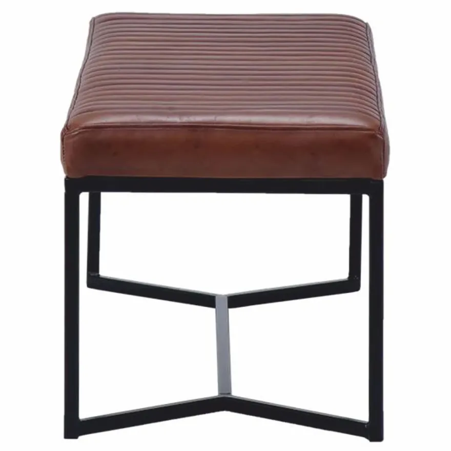 Casa Padrino Luxus Echtleder Sitzbank Braun / Schwarz 130 cm - Echtleder Möbel