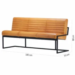 Casa Padrino Luxus Echtleder Sitzbank Hellbraun / Schwarz 180 cm - Echtleder Möbel