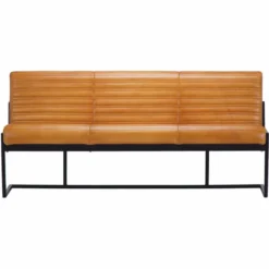 Casa Padrino Luxus Echtleder Sitzbank Hellbraun / Schwarz 180 cm - Echtleder Möbel