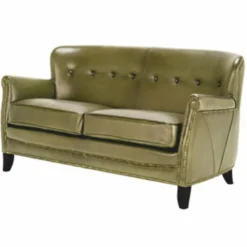 Casa Padrino Luxus Echtleder Sofa Grün / Schwarz 200 cm - Leder Möbel