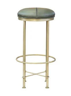 Casa Padrino Luxus Echtleder Barhocker Grün / Antik Messing H. 75 cm - Bar Möbel