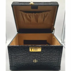 Casa Padrino Luxus Echtleder Schminkkoffer Schwarz / Gold 28 x 16 x H. 16 cm