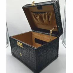 Casa Padrino Luxus Echtleder Schminkkoffer Schwarz / Gold 28 x 16 x H. 16 cm