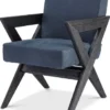 Casa Padrino Luxus Echtleder Esszimmerstuhl mit Armlehnen Blau / Schwarz 59 x 74 x H. 88 cm - Küchenstuhl mit edlem Nubuk Büffelleder - Luxus Esszimmer Möbel
