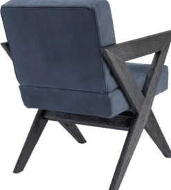Casa Padrino Luxus Echtleder Esszimmerstuhl mit Armlehnen Blau / Schwarz 59 x 74 x H. 88 cm - Küchenstuhl mit edlem Nubuk Büffelleder - Luxus Esszimmer Möbel