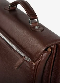 Casa Padrino Luxus Echtleder Aktentasche Dunkelbraun / Silber 42 x 16 x H. 29 cm - Herren Laptoptasche aus hochwertigem Leder - Luxus Herren Accessoires