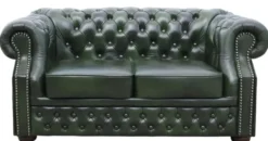 Casa Padrino Luxus Echtleder 2er Sofa Dunkelgrün 180 x 90 x H. 80 cm - Chesterfield Möbel