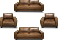 Casa Padrino Luxus Echtleder Wohnzimmer Set - Verschiedene Farben - 2 Sofas & 2 Sessel - Wohnzimmer Leder Möbel - Luxus Qualität