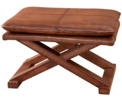 Casa Padrino Luxus Echt Leder Hocker Braun mit Nieten - Leder Möbel