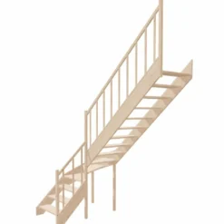 Casa Padrino Luxus Eck-Holztreppe mit Geländer rechte Seite Naturfarben H. 304 cm