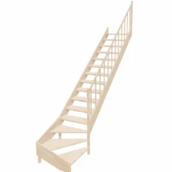 Casa Padrino Luxus Eck-Holztreppe mit Geländer rechte Seite Naturfarben H. 364 cm