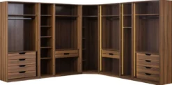 Casa Padrino Luxus Eck Kleiderschrank Braun / Schwarz 345 x 345 x H. 220 cm - Massivholz Schlafzimmerschrank mit 11 Glastüren und LED Beleuchtung - Schlafzimmer Möbel - Hotel Möbel - Luxus Möbel