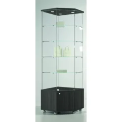 Casa Padrino Luxus Eck-Ladenvitrine 68 x 68 cm H. 220 cm mit 3 LED-Spots mit Unterschrank - Ladeneinrichtung - Boutique Möbel - Made in Italy