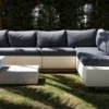 Casa Padrino Luxus Ecksofa Anthrazit / Weiß 335 x 265 cm - Modulares Wetterfestes Beton Sofa
