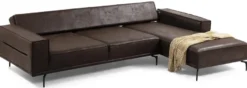 Casa Padrino Luxus Ecksofa Braun / Schwarz 305 x 185 cm - Modernes Wohnzimmer Sofa mit Nubuk Kunstleder - Luxus Schlafsofa - Luxus Wohnzimmer Möbel
