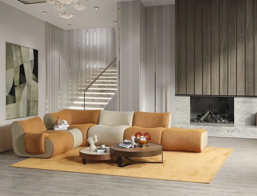 Casa Padrino Luxus Ecksofa Braun / Creme / Grau 340 x 232 x H. 72 cm - Modulares 6 Teiliges Wohnzimmer Sofa - Hotel Sofa - Wohnzimmer Möbel - Hotel Möbel - Luxus Möbel