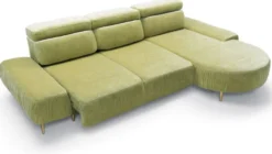 Casa Padrino Luxus Ecksofa Grün / Messing 294 x 105-182 x H. 83-97 cm - Wohnzimmer Sofa mit 3 verstellbaren Kopfstützen und elektrisch verstellbarer Sitzfläche - Luxus Wohnzimmer Möbel