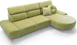 Casa Padrino Luxus Ecksofa Grün / Messing 294 x 105-182 x H. 83-97 cm - Wohnzimmer Sofa mit 3 verstellbaren Kopfstützen und elektrisch verstellbarer Sitzfläche - Luxus Wohnzimmer Möbel