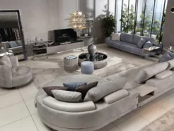 Casa Padrino Luxus Ecksofa Grau / Silber 430 x 100 x H. 65 cm - Wohnzimmer Sofa - Wohnzimmer Möbel - Luxus Möbel - Luxus Wohnzimmer Einrichtung