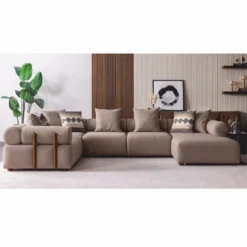 Casa Padrino Luxus Ecksofa Grau / Braun 390 cm - Modulares Wohnzimmer Sofa