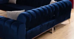 Casa Padrino Luxus Ecksofa mit verstellbaren Rückenlehnen Blau / Braun / Silber 320 x 180 x H. 80 cm - Wohnzimmer Sofa - Wohnzimmer Möbel - Luxus Möbel - Luxus Einrichtung