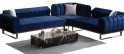 Casa Padrino Luxus Ecksofa mit verstellbaren Rückenlehnen Blau / Braun / Silber 320 x 180 x H. 80 cm - Wohnzimmer Sofa - Wohnzimmer Möbel - Luxus Möbel - Luxus Einrichtung
