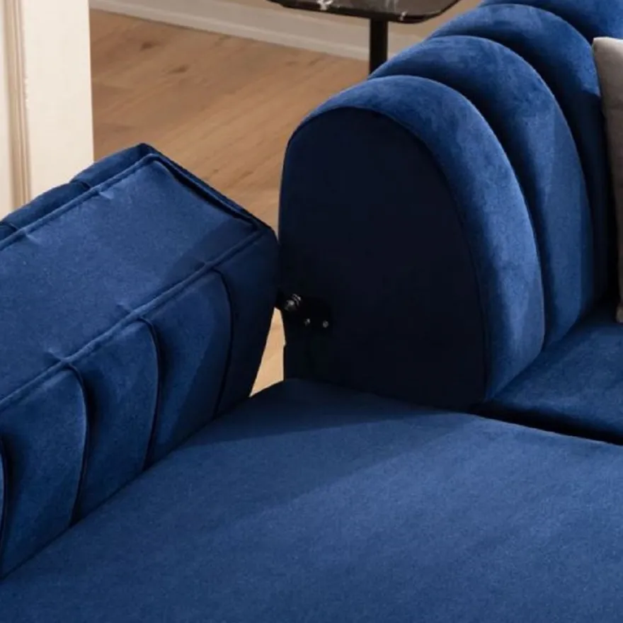 Casa Padrino Luxus Ecksofa mit verstellbaren Rückenlehnen Blau / Braun / Silber 320 x 180 x H. 80 cm - Wohnzimmer Sofa - Wohnzimmer Möbel - Luxus Möbel - Luxus Einrichtung