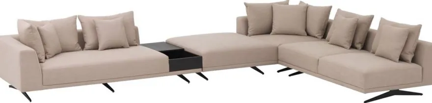 Casa Padrino Luxus Ecksofa Sandfarben / Bronze 340 x 292 x H. 64 cm - Edles Wohnzimmer Sofa mit Kissen - Luxus Möbel - Luxus Qualität