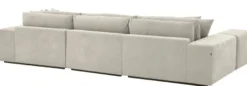 Casa Padrino Luxus Ecksofa Sandfarben / Schwarz 380 x 200 x H. 90 cm - Wohnzimmer Sofa mit Kissen - Luxus Qualität