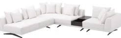 Casa Padrino Luxus Ecksofa Weiß / Bronzefarben 340 x 292 x H. 64 cm - Edles Wohnzimmer Sofa mit Kissen - Luxus Möbel - Luxus Qualität