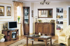 Casa Padrino Luxus Eckvitrine Braun 40 x 45 x H. 212 cm - Massivholz Eckschrank - Wohnzimmerschrank - Luxus Massivholz Wohnzimmer Möbel