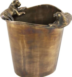 Casa Padrino Luxus Edelstahl Weinkühler mit 2 Messing Tragegriffen Vintage Messingfarben 25,5 x 25,5 x H. 23 cm - Hotel Restaurant Gastronomie Accessoires Panther