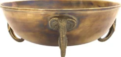 Casa Padrino Luxus Edelstahl Deko Schüssel mit 3 dekorativen Messing Elefantenköpfen Vintage Messingfarben Ø 32 x H. 11 cm - Edle Obstschale - Hotel & Restaurant Accessoires