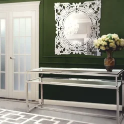 Casa Padrino Luxus Edelstahl Konsole mit Glasplatten Silber 160 cm - Luxus Interior