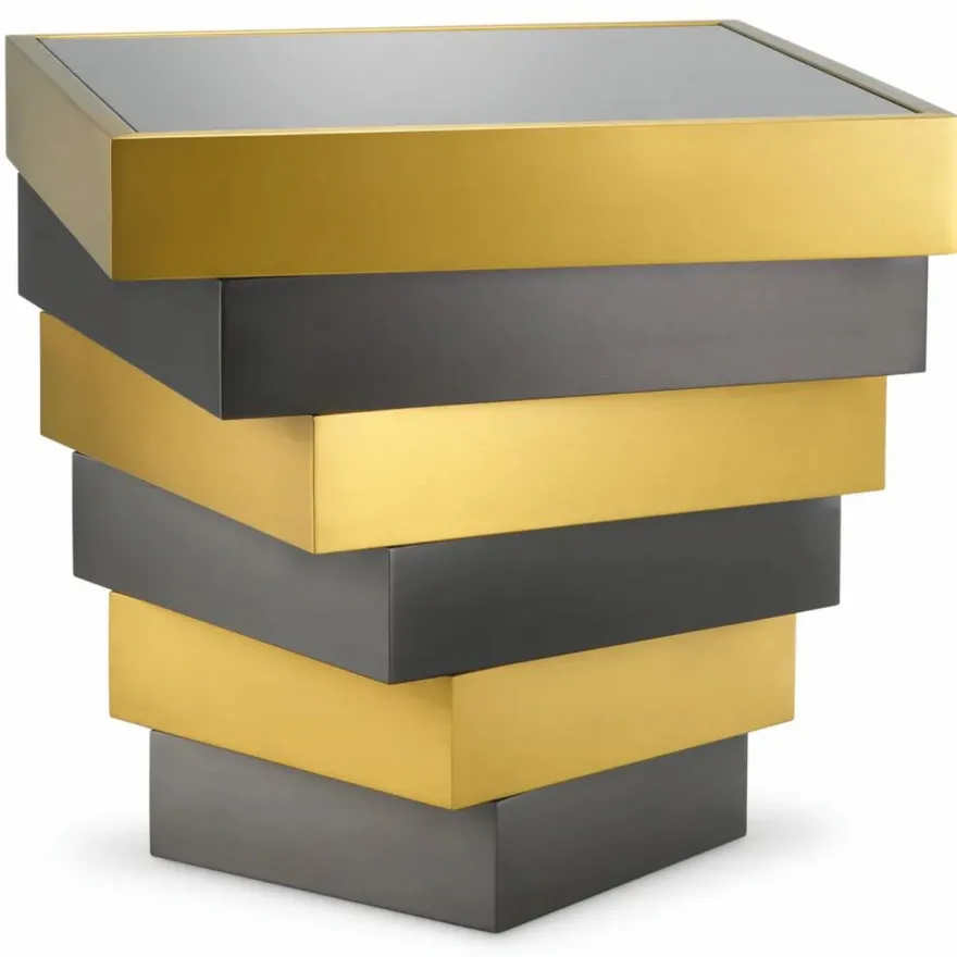Casa Padrino Luxus Edelstahl Beistelltisch mit Glasplatte Messing / Bronze / Grau