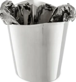 Casa Padrino Luxus Edelstahl Weinkühler mit 2 Messing Tragegriffen Silber 25,5 x 25,5 x H. 23 cm - Hotel Restaurant Gastronomie Accessoires