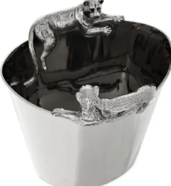 Casa Padrino Luxus Edelstahl Weinkühler mit 2 Messing Tragegriffen Silber 25,5 x 25,5 x H. 23 cm - Hotel Restaurant Gastronomie Accessoires