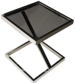 Casa Padrino Luxus Edelstahl Beistelltisch mit Glasplatte Silber / Schwarz 45 x 45 x H. 50 cm - Wohnzimmermöbel